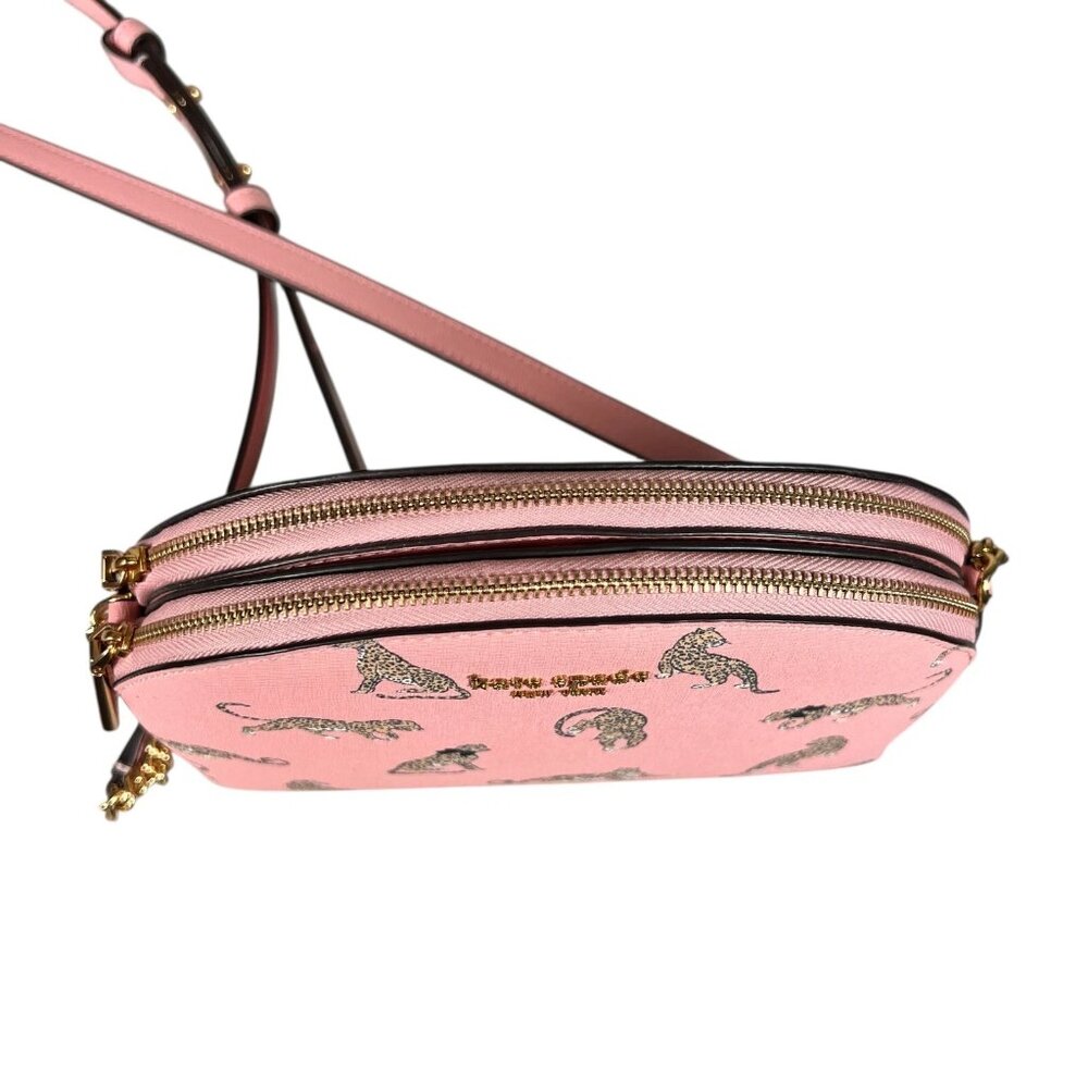 Kate Spade New York Womens Morgan Leopard Double-Zip Dome Pink Crossbody Bag - Picture 8 of 16